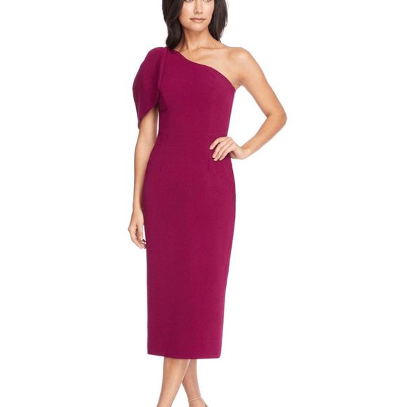 Dress The Population Tiffany Dress One Shoulder in Dark Magenta Sz Large MP $148 - Picture 1 of 8